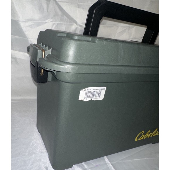 Cabela’s 3664 Plastic Dry-Storage Ammo Box/Can Tactical-Green flip top/ Good - Picture 7 of 16
